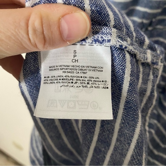 Old Navy Linen Blue and White Striped Draw String Waist Dress S - Picture 7 of 12